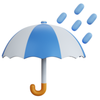 parapluie bleu de rendu 3d avec des gouttes d'eau isolées png