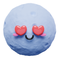 emoticons de personagem emoji lua 3d fofos e adoráveis com olhos de amor. ícones da lua dos desenhos animados 3D.