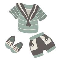 Boho baby clothes set. White background, isolate. Vector illustration. Drawn style.