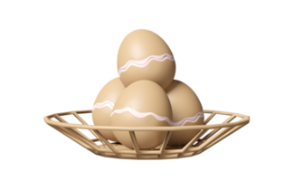 Oeufs frais 3d dans un panier en osier isolé. illustration de rendu 3d png