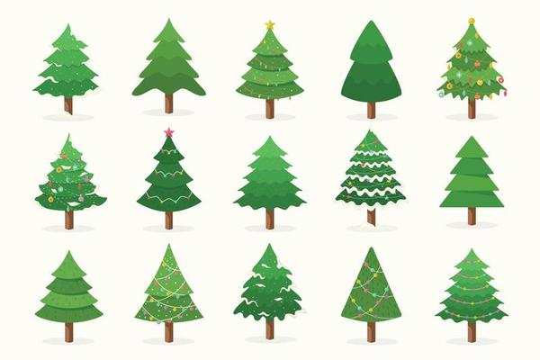 Set of Christmas trees. Pine tree vector element for christmas design