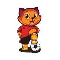 diseño de ilustración de dibujos animados lindo gato pisando la pelota como jugador de fútbol vector