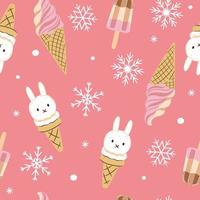 Seamless pattern with ice cream in the form of a rabbit. Vector graphics.