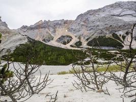 fanes lake dolomites mountains panorama in summer photo