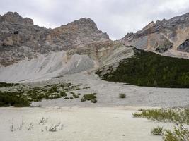 fanes lake dolomites mountains panorama in summer photo