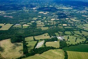 british countryside farmed fields aerial view photo