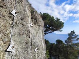 Metallic net holding for hanging rocks falling protection photo