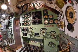 BALTIMORE, USA - JUNE 21 2016 - inside TORSK ii world war submarine view detail close up photo