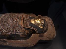 egyptian sarcophagus isolated on black photo