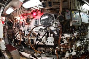 BALTIMORE, USA - JUNE 21 2016 - inside TORSK ii world war submarine view detail close up photo