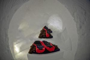 Sleeping bag inside igloo snow ice photo