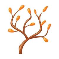 Vector cartoon illustration of an tree branch with twigs and orange leaves or fruits.