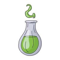 Vector isolated doodle illustration of laboratory flask with green magic poison. Halloween outline icon.