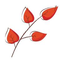 WebVector isolated doodle illustration of autumn branch with red dry leaves. vector