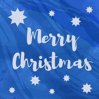 Merry Christmas label with lettering and blue stars. Holiday vector illustration