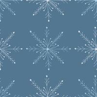 Christmas seamless pattern with doodle snowflakes on a blue background. Vector illustration. EPS10