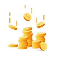 3d vector cayendo dólar dorado a gran pila de monedas diseño de icono