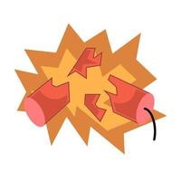 dibujos animados de dinamita y explosivos tnt con temporizador y fusible. bomba de fuego y arma peligrosa para destruir. icono del juego para la destrucción y la ilustración de vector de objetos ardientes peligrosos