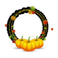 Happy thanksgiving card with autumn leaves and pumpkin png