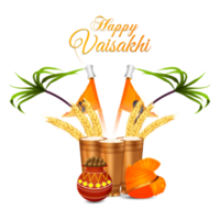 Happy vaisakhi design with wheat and drum png