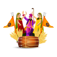 Happy baisakhi vector illustration with creative drum png