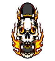 Skull skate with fire illustration png