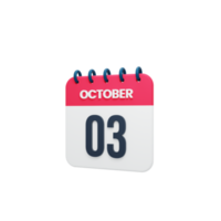 October Realistic Calendar Icon 3D Illustration October 03 png