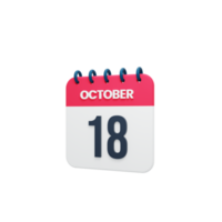 octobre calendrier réaliste icône illustration 3d octobre 18 png