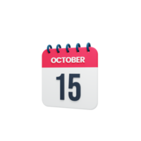 octobre calendrier réaliste icône illustration 3d octobre 15 png