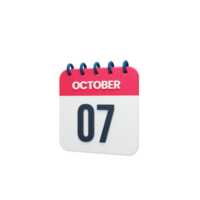 October Realistic Calendar Icon 3D Illustration October 07 png