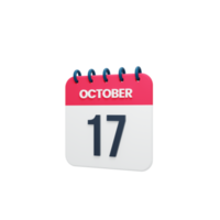 ícone de calendário realista de outubro ilustração 3d 17 de outubro png