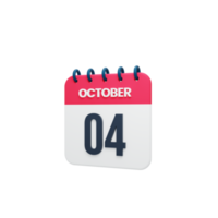 icono de calendario realista de octubre ilustración 3d 04 de octubre png