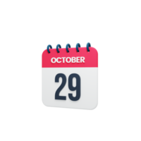 icono de calendario realista de octubre ilustración 3d 29 de octubre png