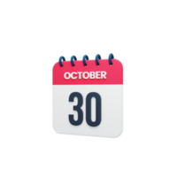 icono de calendario realista de octubre ilustración 3d 30 de octubre png