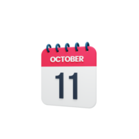 icono de calendario realista de octubre ilustración 3d 11 de octubre png