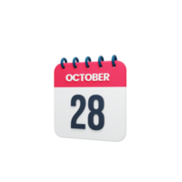 icono de calendario realista de octubre ilustración 3d 28 de octubre png