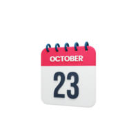 ícone de calendário realista de outubro ilustração 3d 23 de outubro png
