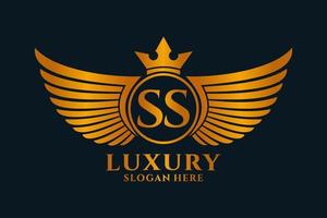 Luxury royal wing Letter SS crest Gold color Logo vector, Victory logo, crest logo, wing logo, vector logo template.