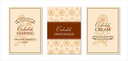 Set of calendula packaging design with hand drawn elements. Vector illustration in sketch style