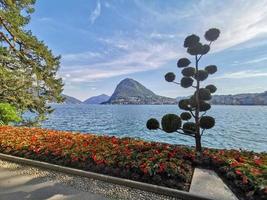 Lugano view cityscape from the lake photo