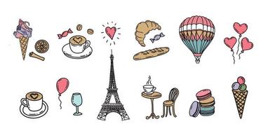 Set of hand drawn French icons, Paris sketch illustration. Vector. vector