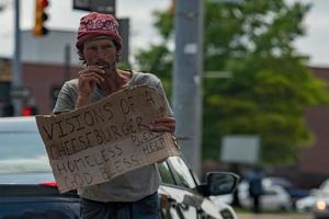 BALTIMORE, USA - MAY 1 2017 - homeless asking money for food photo