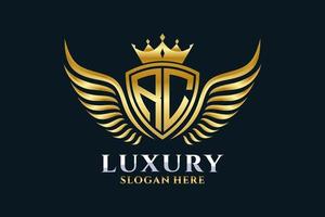 Luxury royal wing Letter RC crest Gold color Logo vector, Victory logo, crest logo, wing logo, vector logo template.