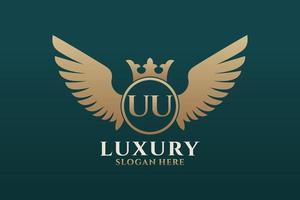 Luxury royal wing Letter UU crest Gold color Logo vector, Victory logo, crest logo, wing logo, vector logo template.