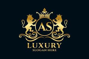 Initial AS Letter Lion Royal Luxury Logo template in vector art for luxurious branding projects and other vector illustration.