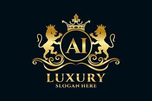 Initial AI Letter Lion Royal Luxury Logo template in vector art for luxurious branding projects and other vector illustration.