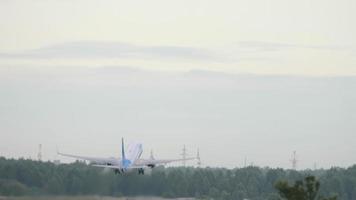 NOVOSIBIRSK, RUSSIAN FEDERATION JULY 15, 2022 - Rear view of Boeing 737 of Pobeda Airlines departure at Tolmachevo airport. Tourism and travel concept video