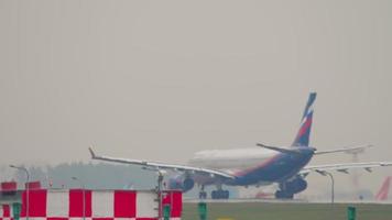 MOSCOW, RUSSIAN FEDERATION JULY 28, 2021 - Civil aiplane of Aeroflot taxiing at Sheremetyevo airport SVO. Aeroflot is Russian Airlines video