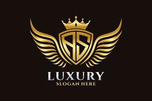 Luxury royal wing Letter RS crest Gold color Logo vector, Victory logo, crest logo, wing logo, vector logo template.