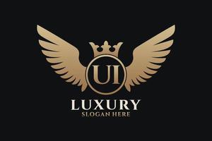 Luxury royal wing Letter UI crest Gold color Logo vector, Victory logo, crest logo, wing logo, vector logo template.